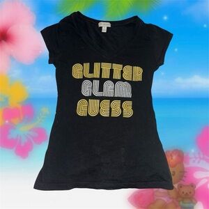 Guess Black Tee with Glitter Glam Design